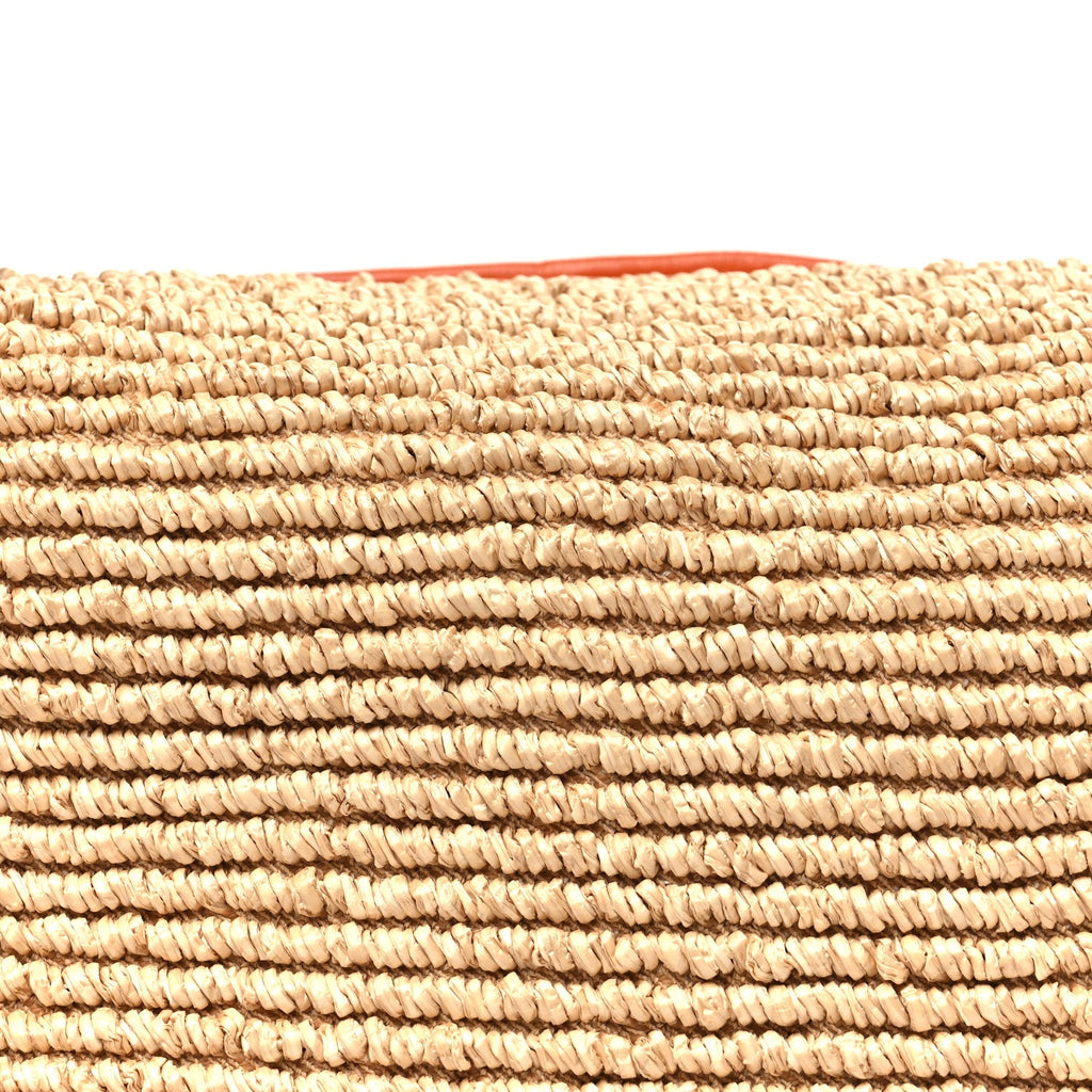 Raffia Calfskin Small Loop Top Handle Natural Burned Orange