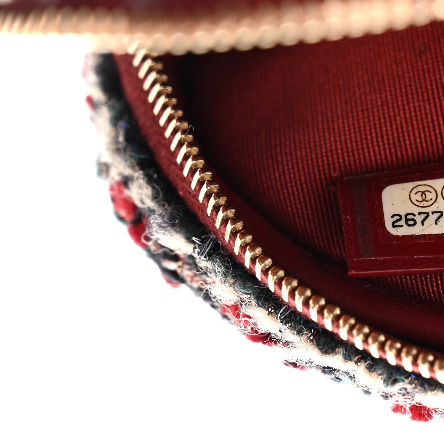 Tweed Quilted Round Clutch With Chain Red