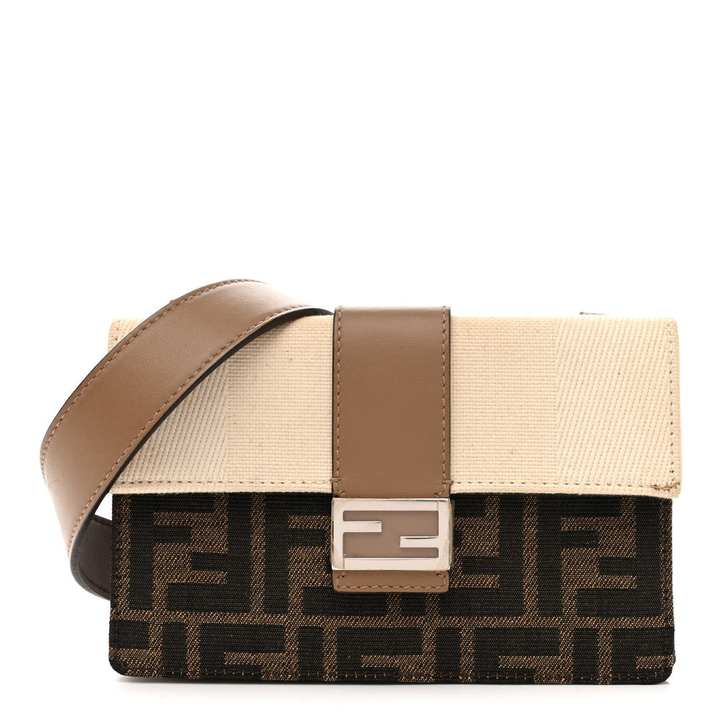 Fabric Jacquard Canvas Vitello Grace Pequin FF 1974 Baguette Belt Pouch Tobacco Moro Grezzo Sand