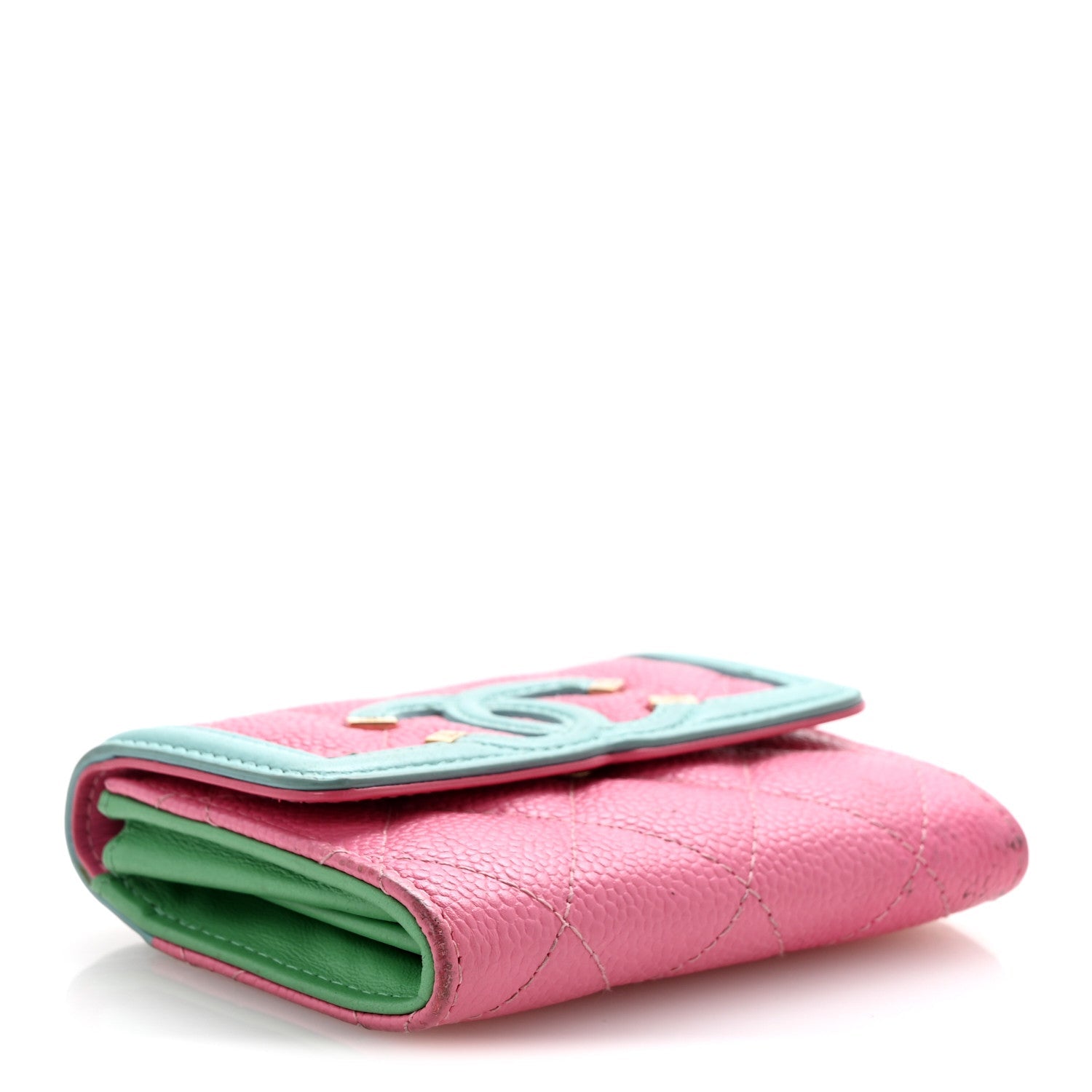 Caviar Quilted Filigree Flap  Holder Pink Blue Green