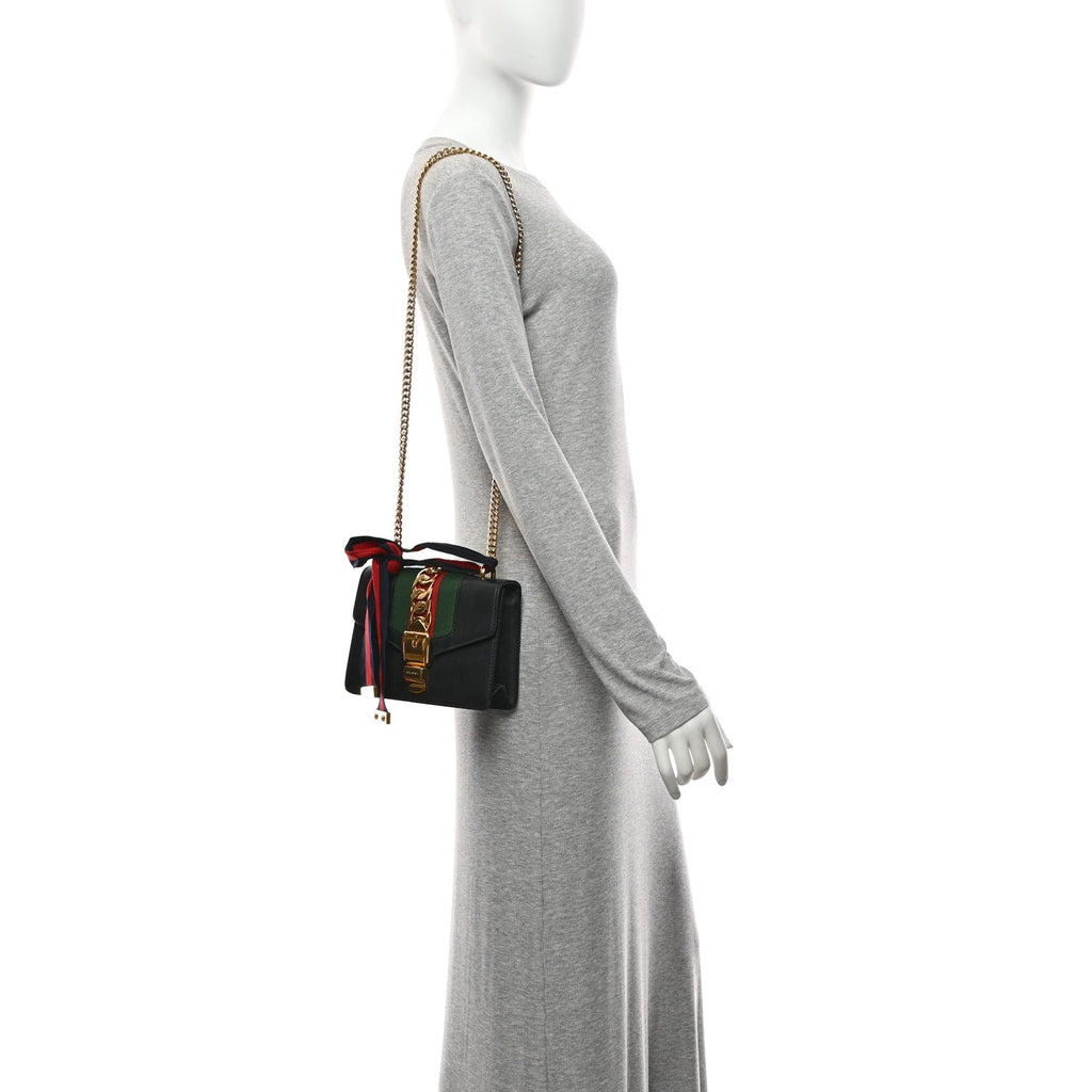 Calfskin Mini Sylvie Chain Shoulder Bag Black