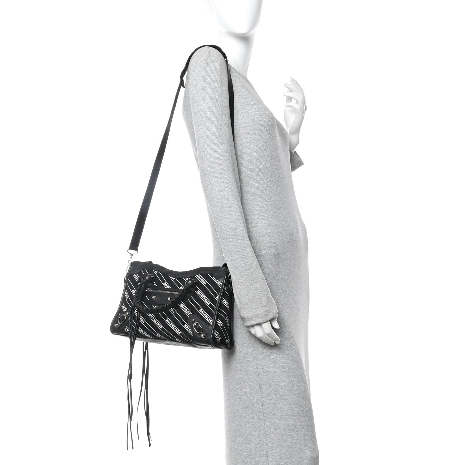 Canvas Satin Calfskin Diagonal Allover Logo Print Classic Silver Hardware S City Black White