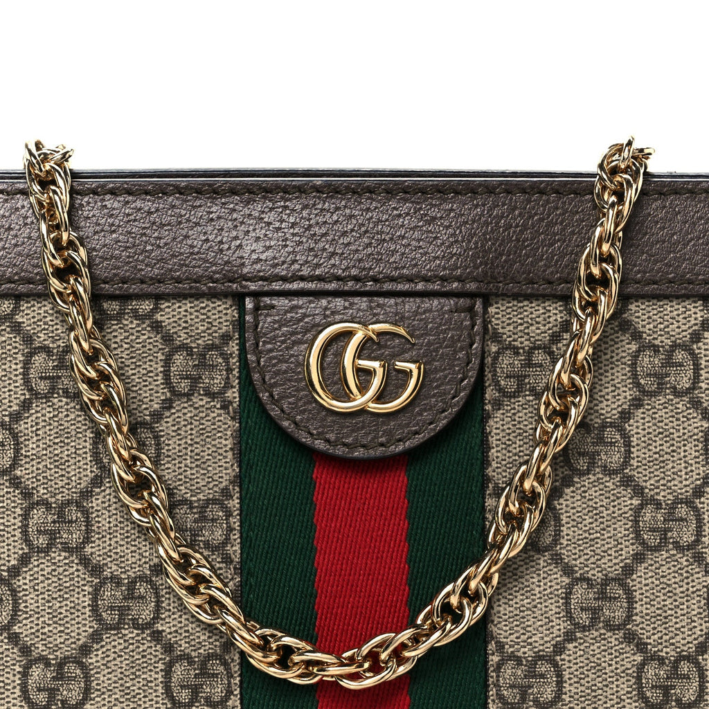 GG Supreme Monogram Web Small Ophidia Chain Shoulder Bag Brown