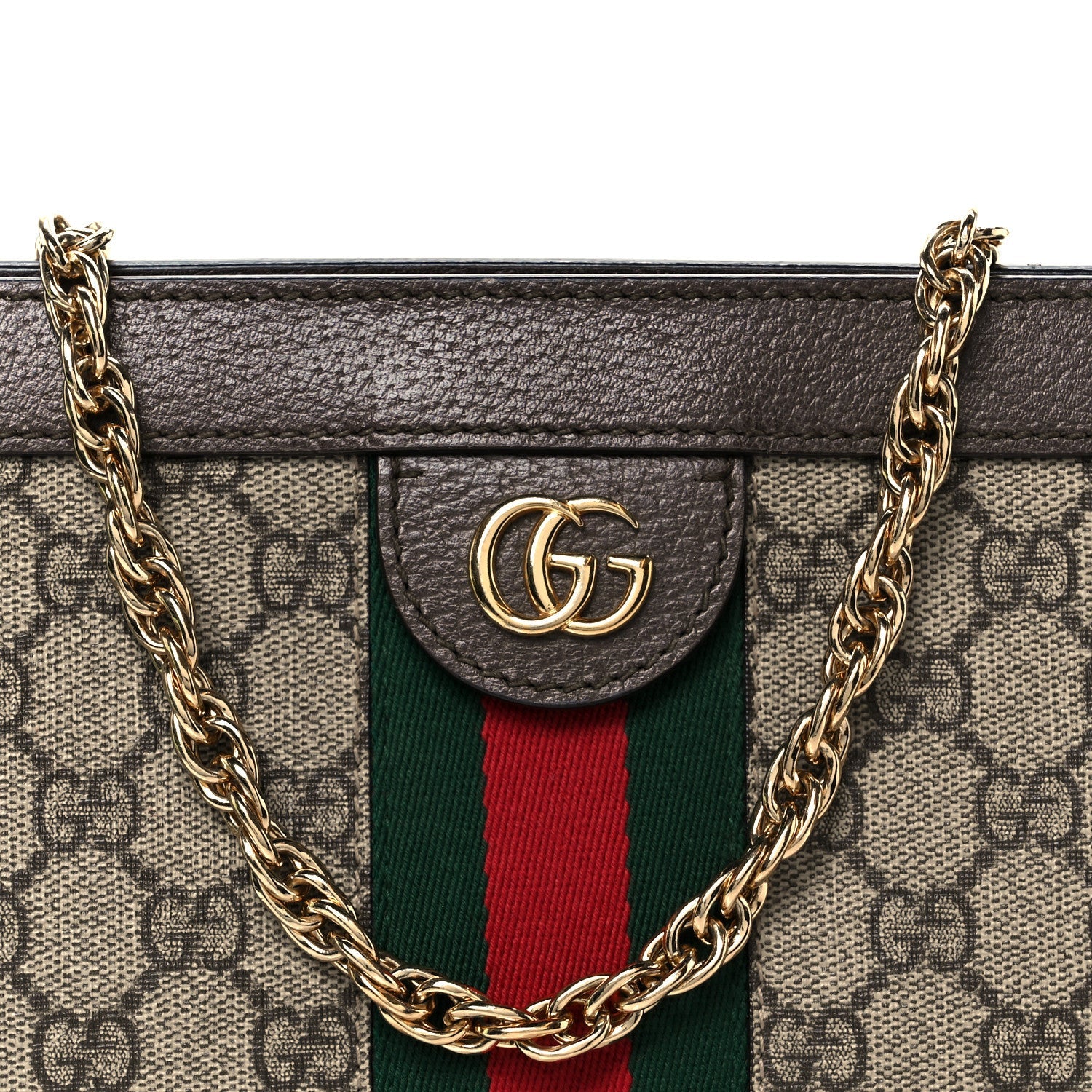 GG Supreme Monogram Web Small Ophidia Chain Shoulder Bag Brown