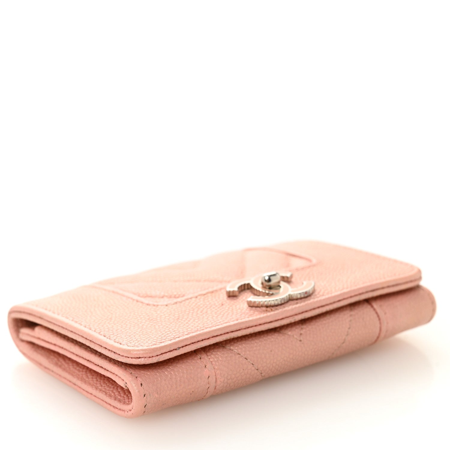 Metallic Caviar Chevron Quilted Vintage Mademoiselle Flap  Holder Pink