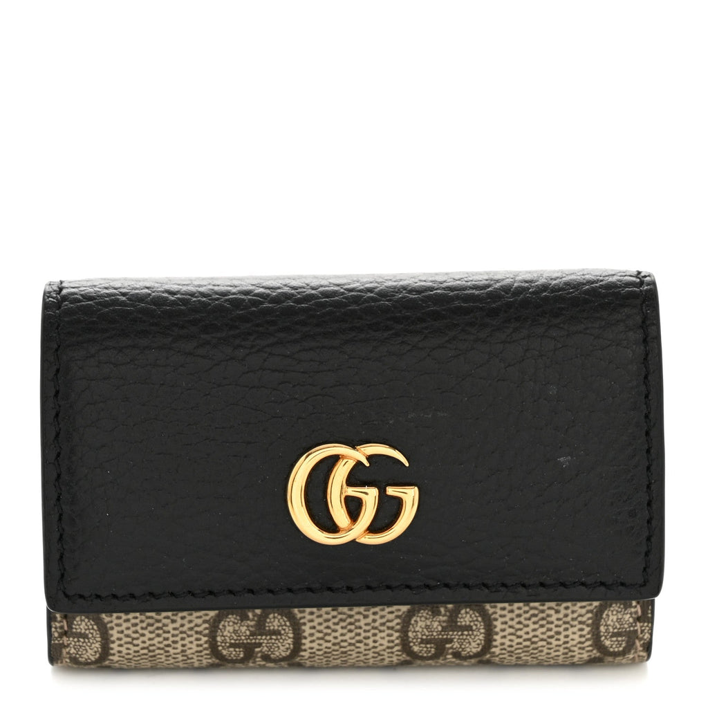 Dollar Calfskin GG Supreme Monogram GG Marmont 6 Key Holder Case Black Beige Ebony