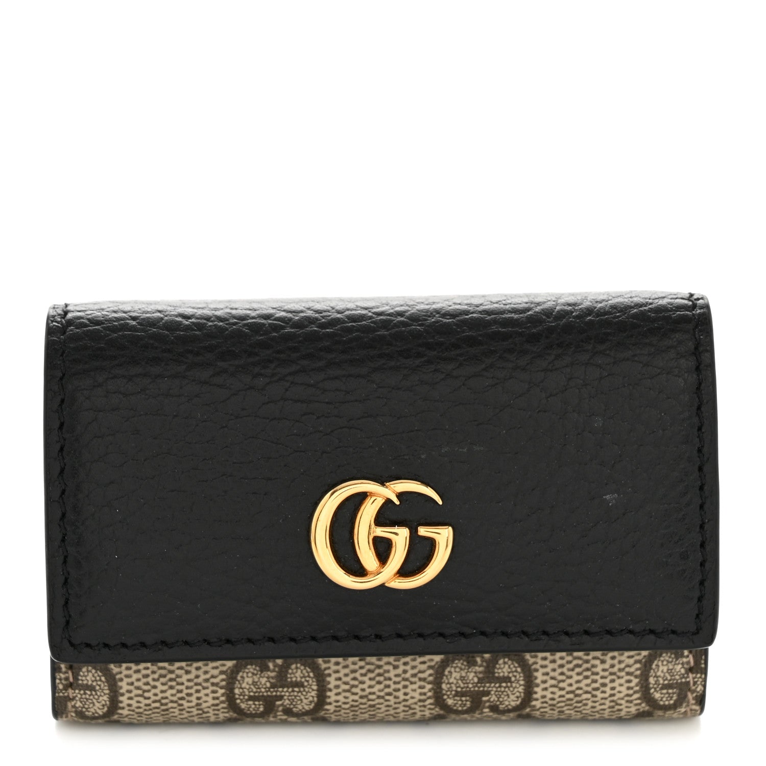 Dollar Calfskin GG Supreme Monogram GG Marmont 6 Key Holder Case Black Beige Ebony