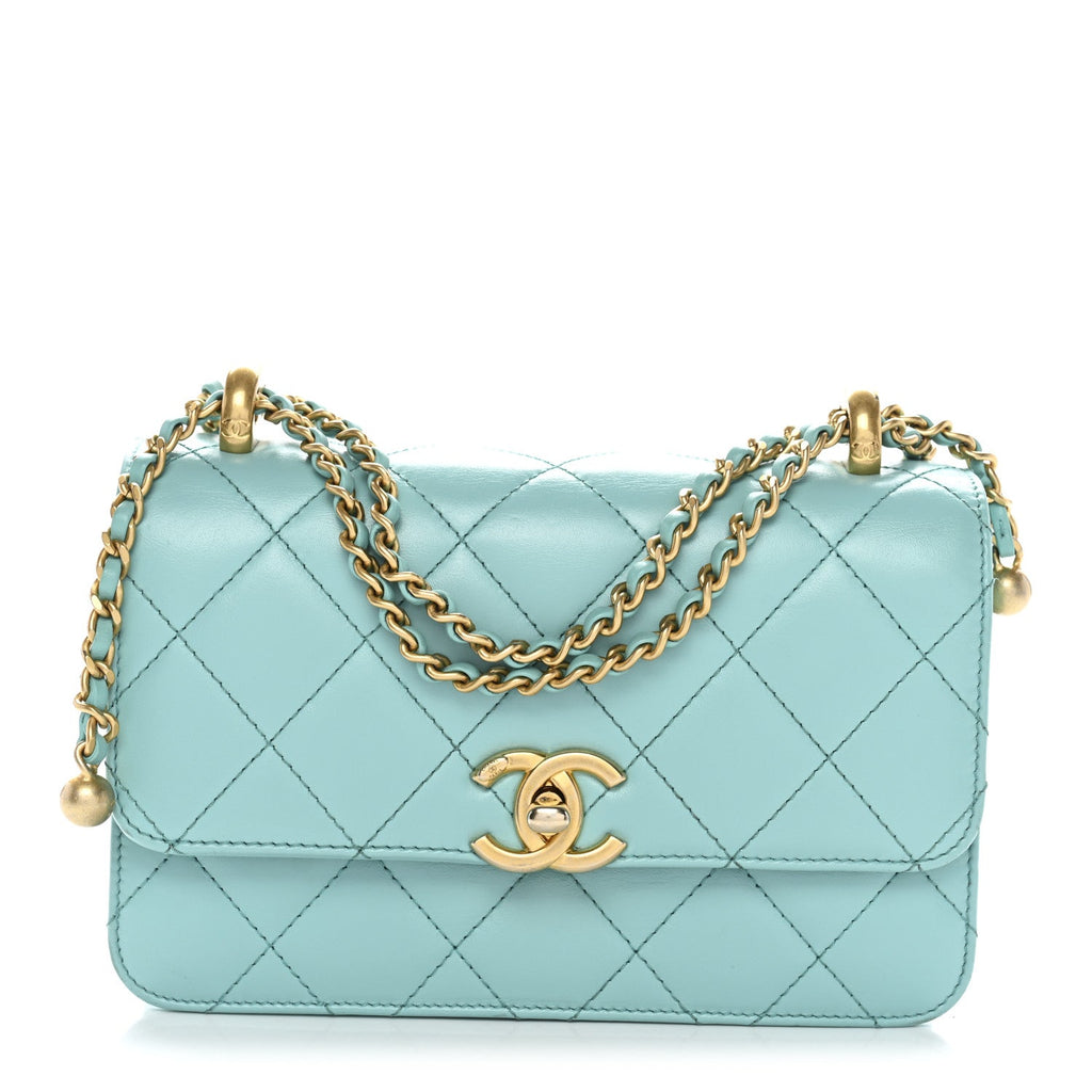 Calfskin Quilted Mini Perfect Fit Flap Turquoise