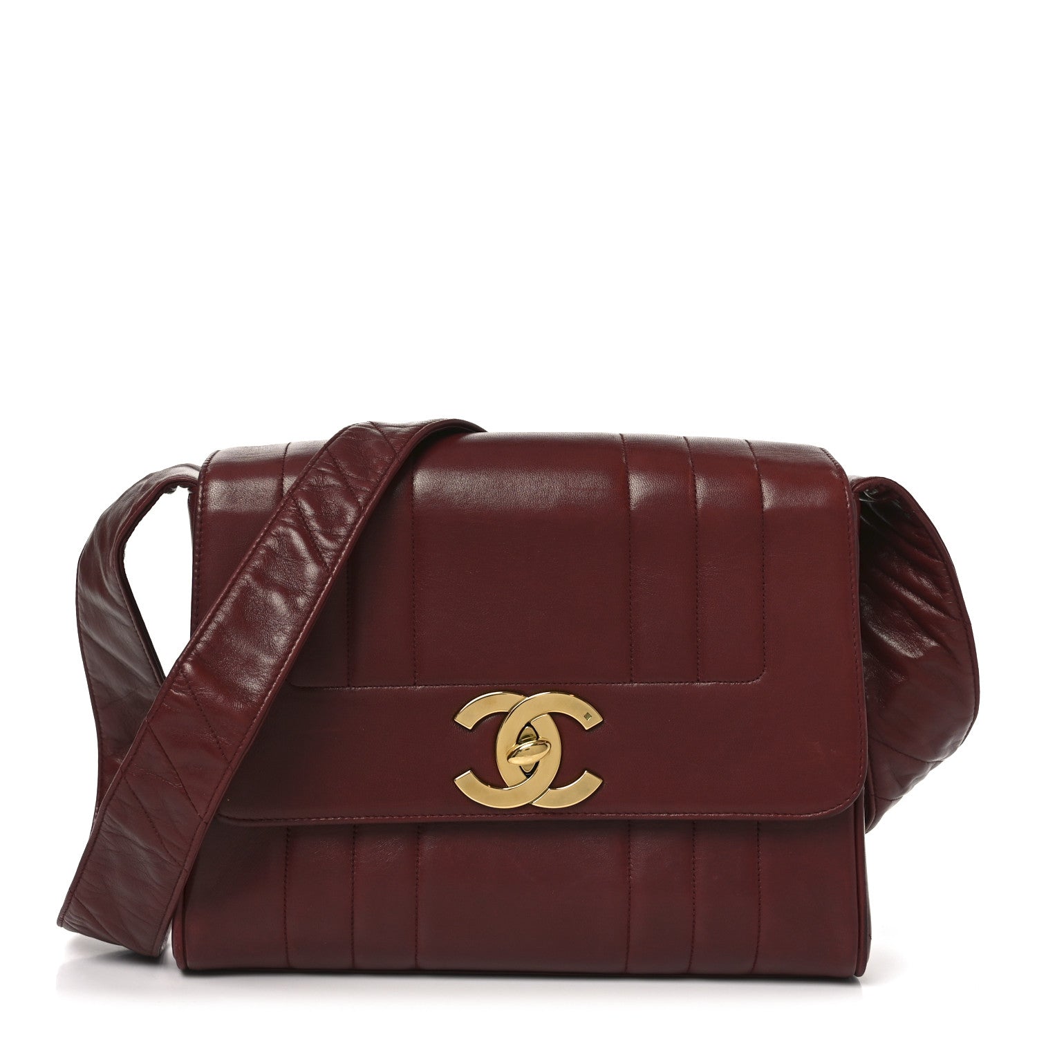 Lambskin Vertical Quilted CC Flap Shoulder Bag Burgundy
