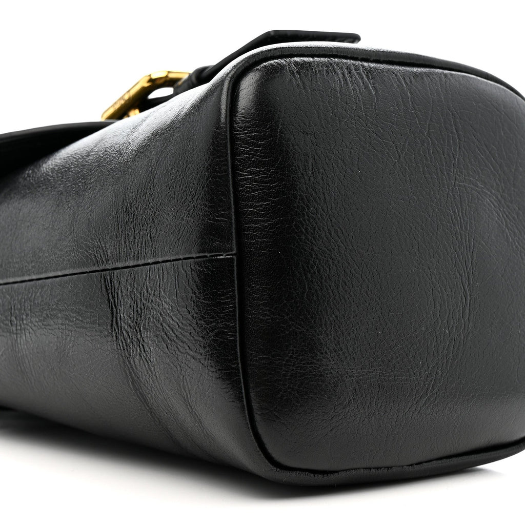 Shiny Calfskin Camera Crossbody Black