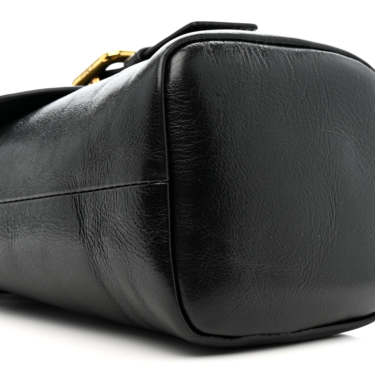 Shiny Calfskin Camera Crossbody Black