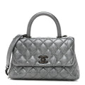 Metallic Aged Calfskin Quilted Mini Coco Handle Flap Charcoal