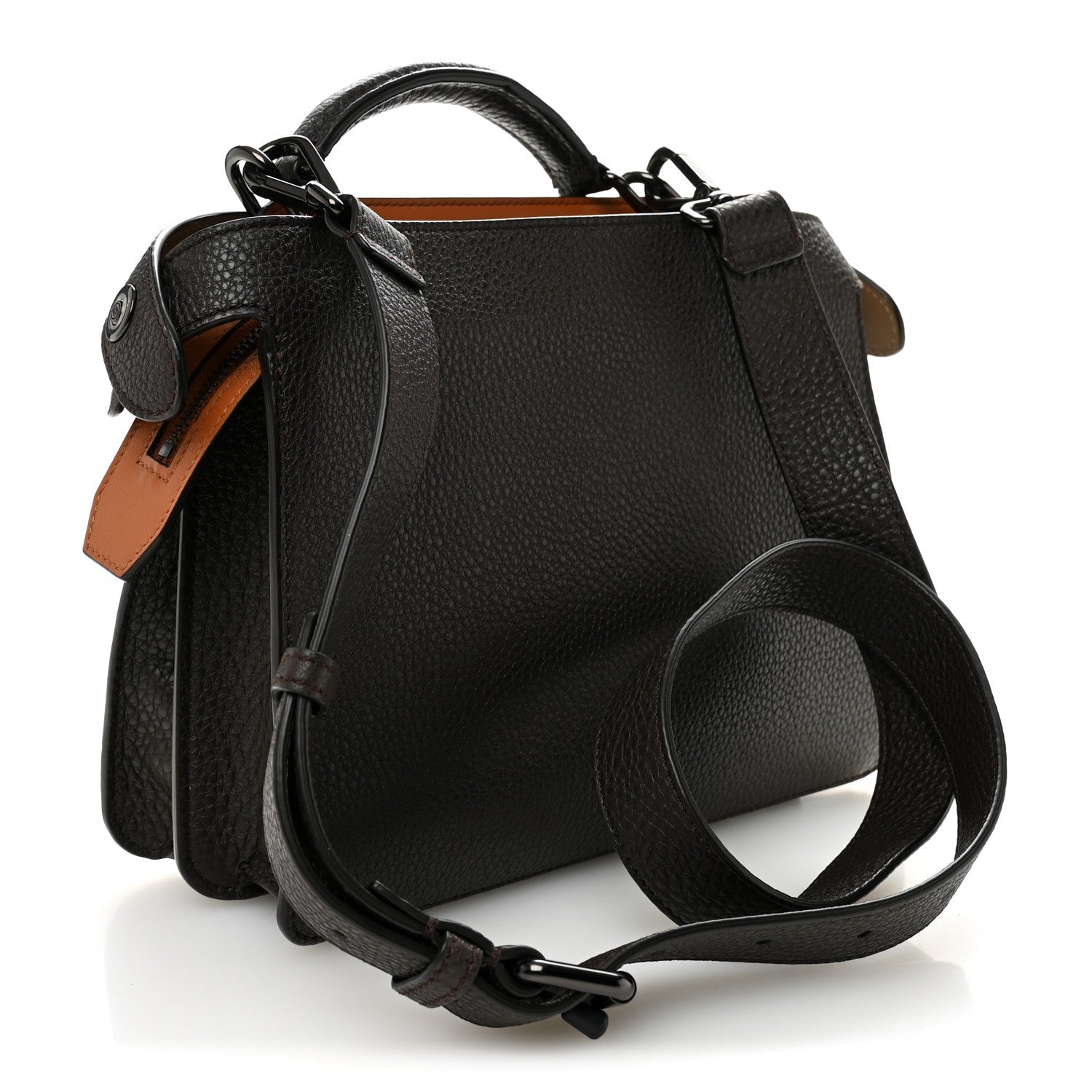 Cuoio Romano Vitello Cover Glazed Fabric Bi-Color FF 1974 Mini Peekaboo I SEE U Satchel Brown