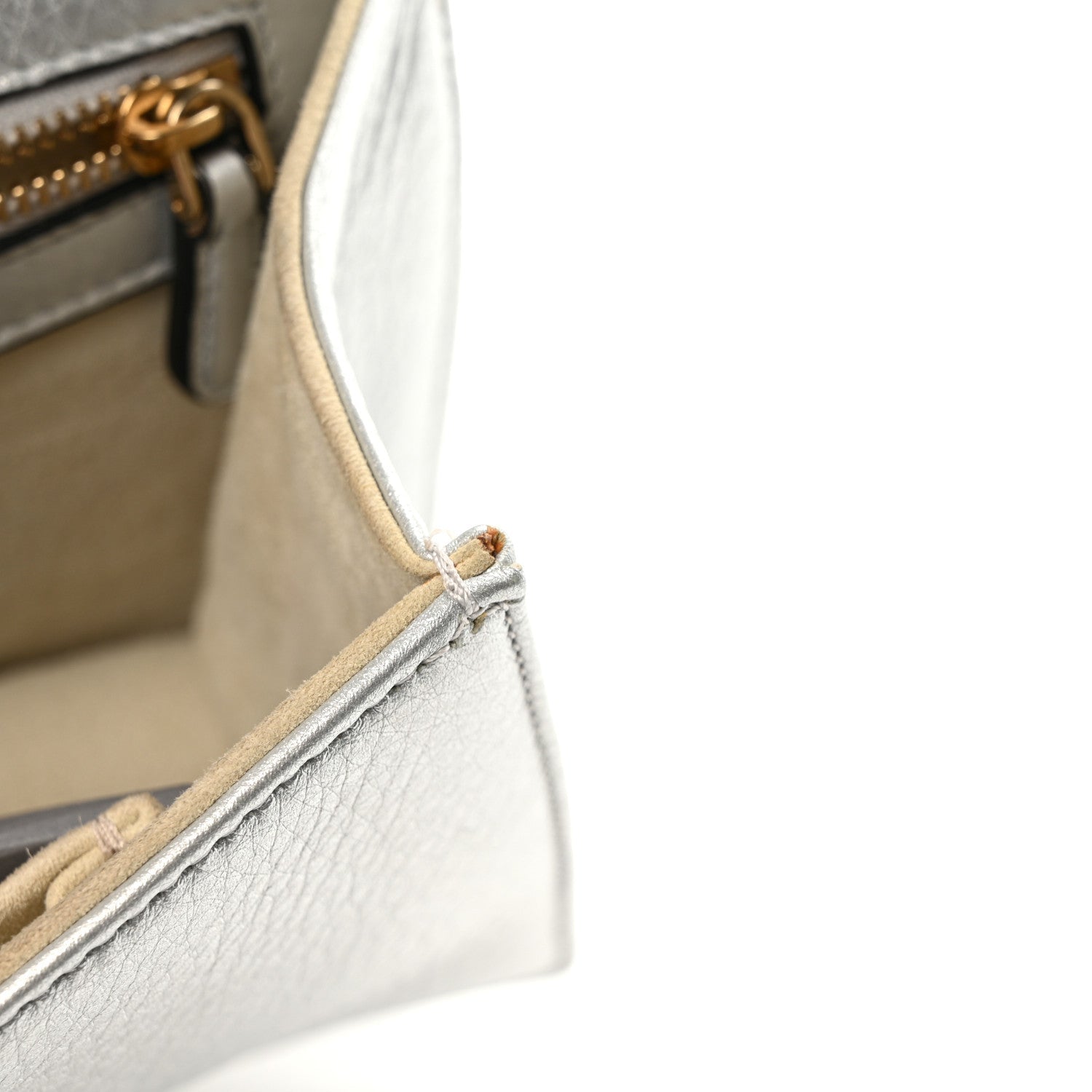 Metallic Grained Calfskin Diorama Wallet on Chain Pouch Silver