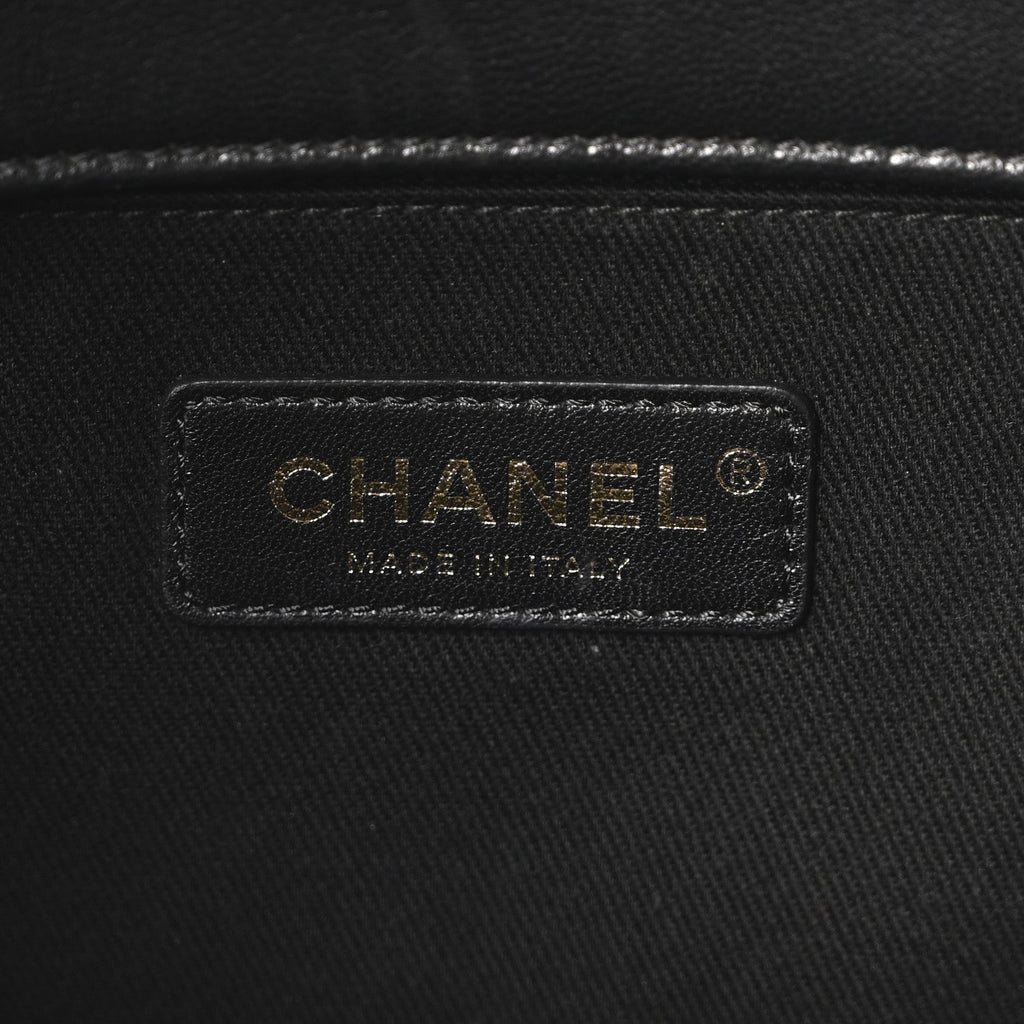 Sheepskin Caviar Quilted Medium Shopping Tote Black