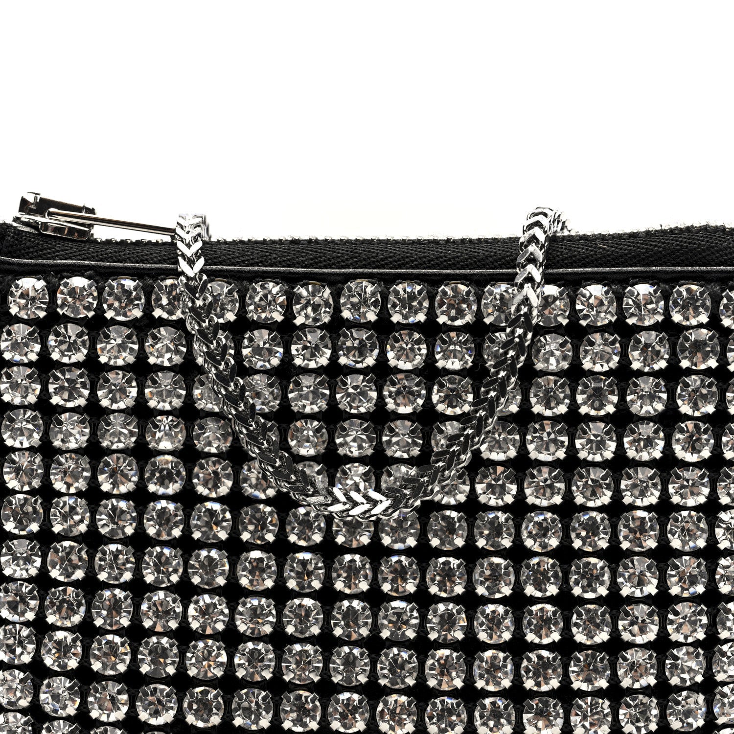 Mesh Crystal Rhinestone Nano Heiress Shoulder Bag Black Silver