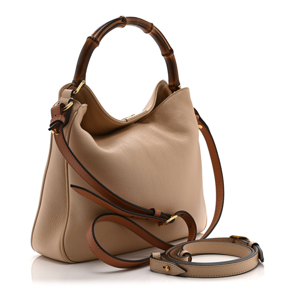 Softy Wonka Textured Dollar Calfskin Medium Diana Shoulder Bag Light Beige