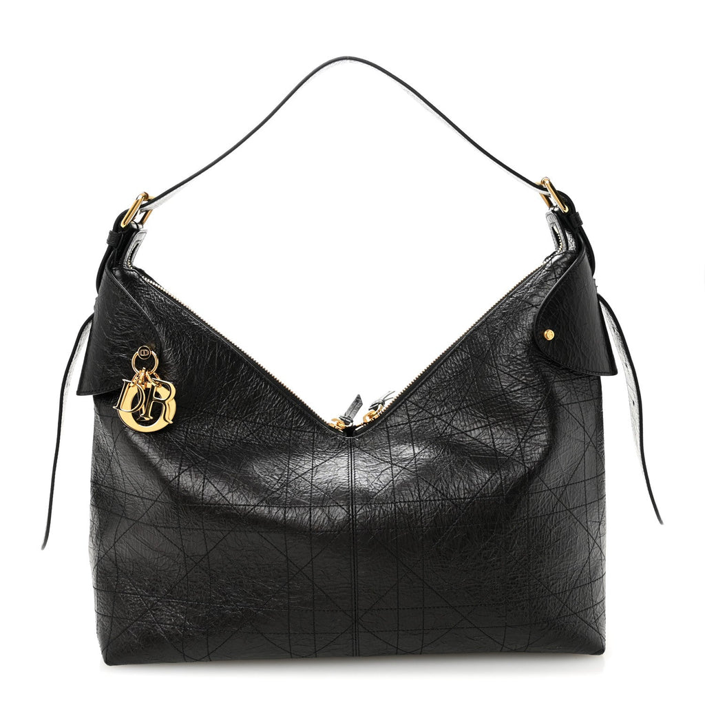 Crinkled Calfskin Macrocannage Large Voyage Bag Black