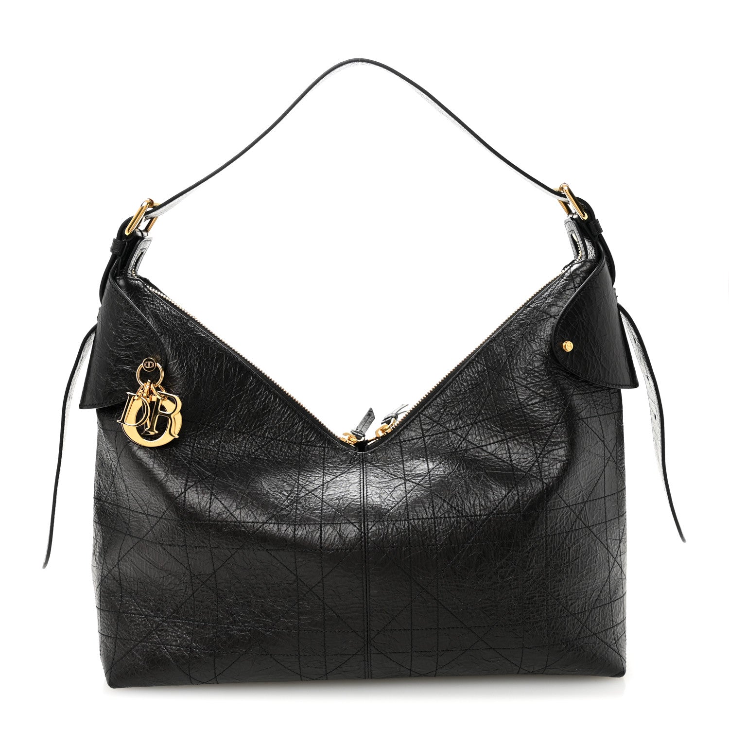 Crinkled Calfskin Macrocannage Large Voyage Bag Black