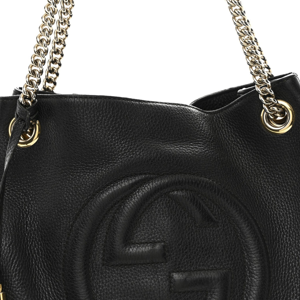 Pebbled Calfskin Medium Soho Chain Shoulder Bag Black