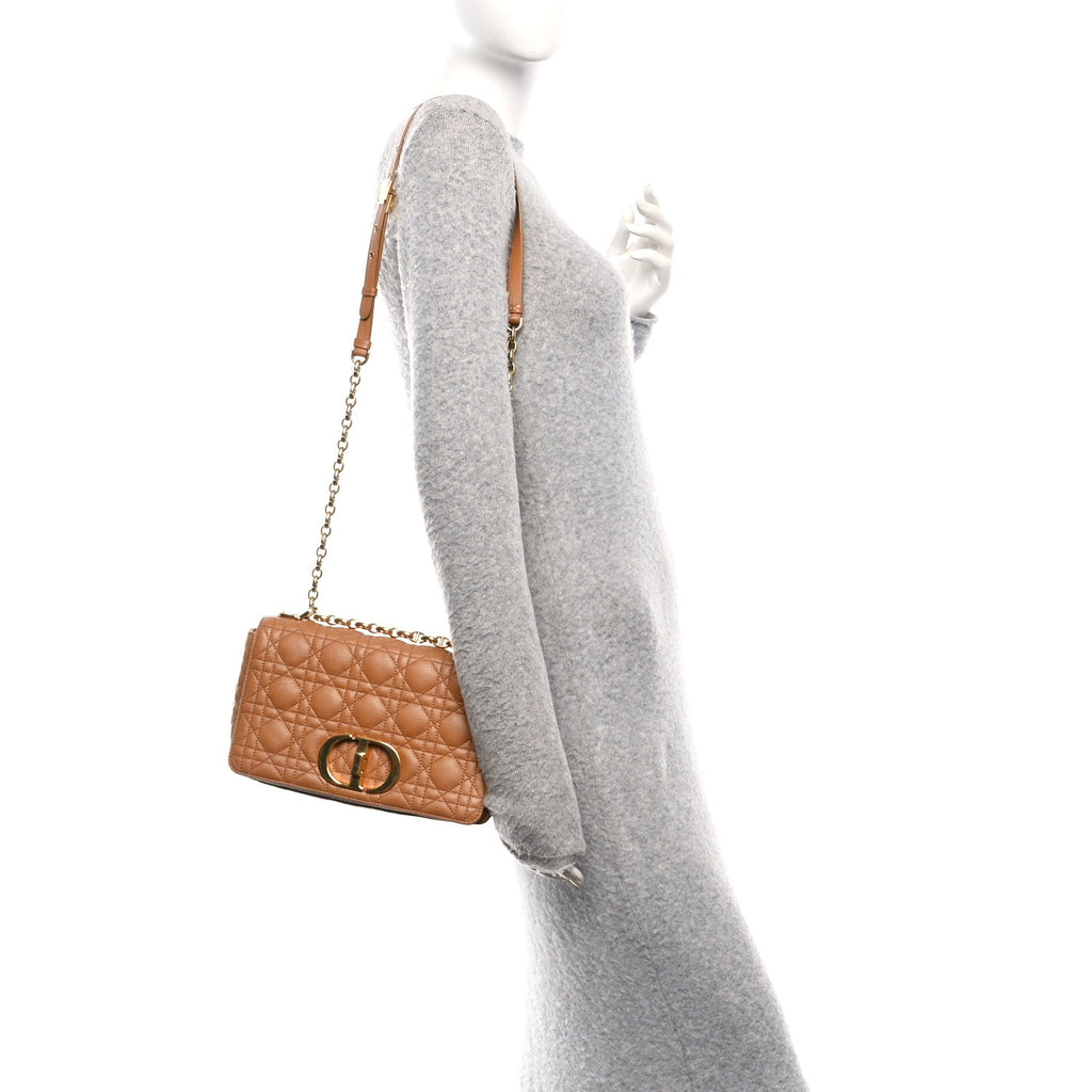 Calfskin Cannage Medium Caro Bag Tan