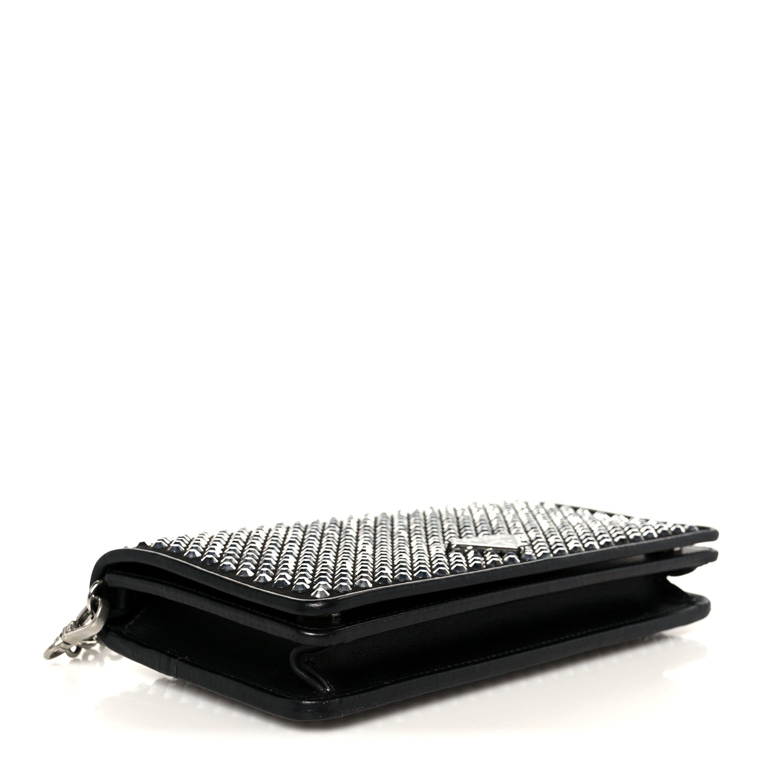 Satin Crystal Metal Triangle Logo Mini Crossbody Bag Cristal