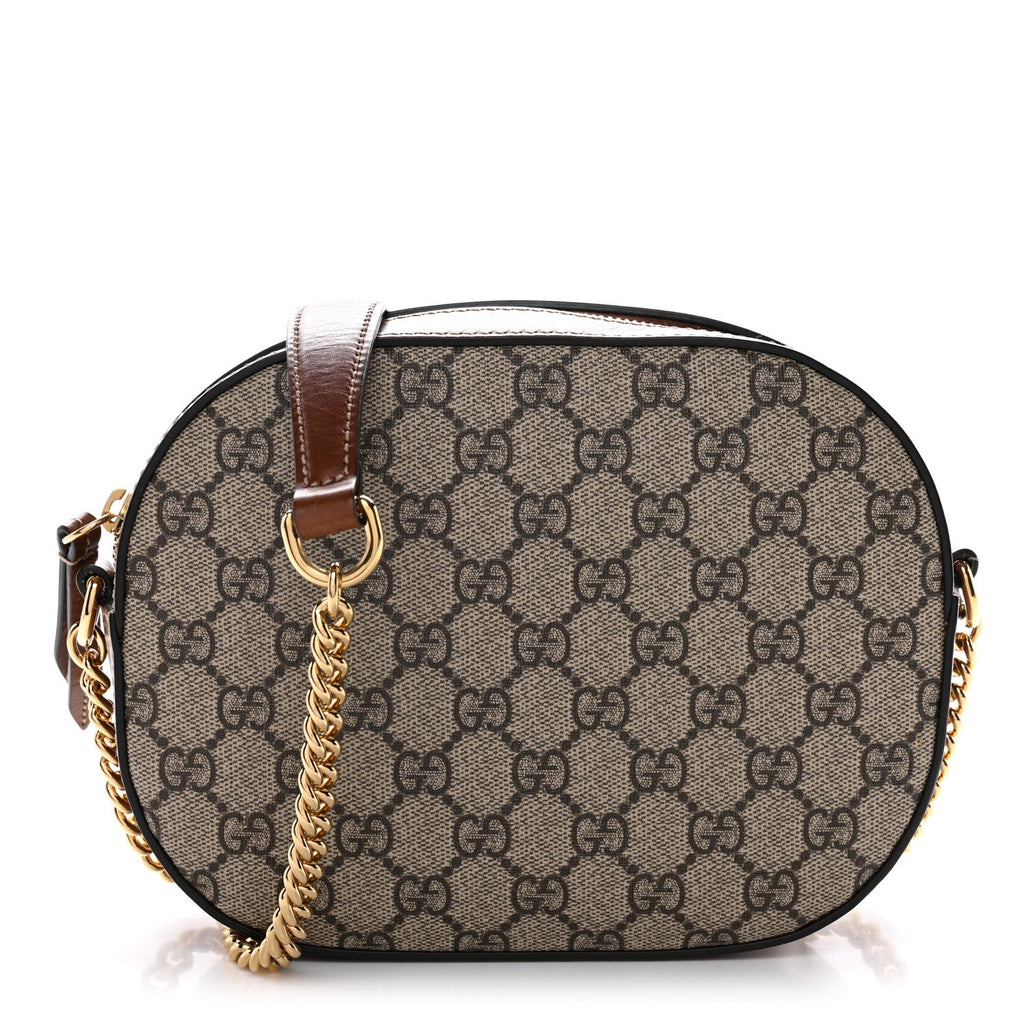 GG Supreme Monogram Cuoio Toscano Mini Chain Shoulder Bag Beige Ebony Cuir