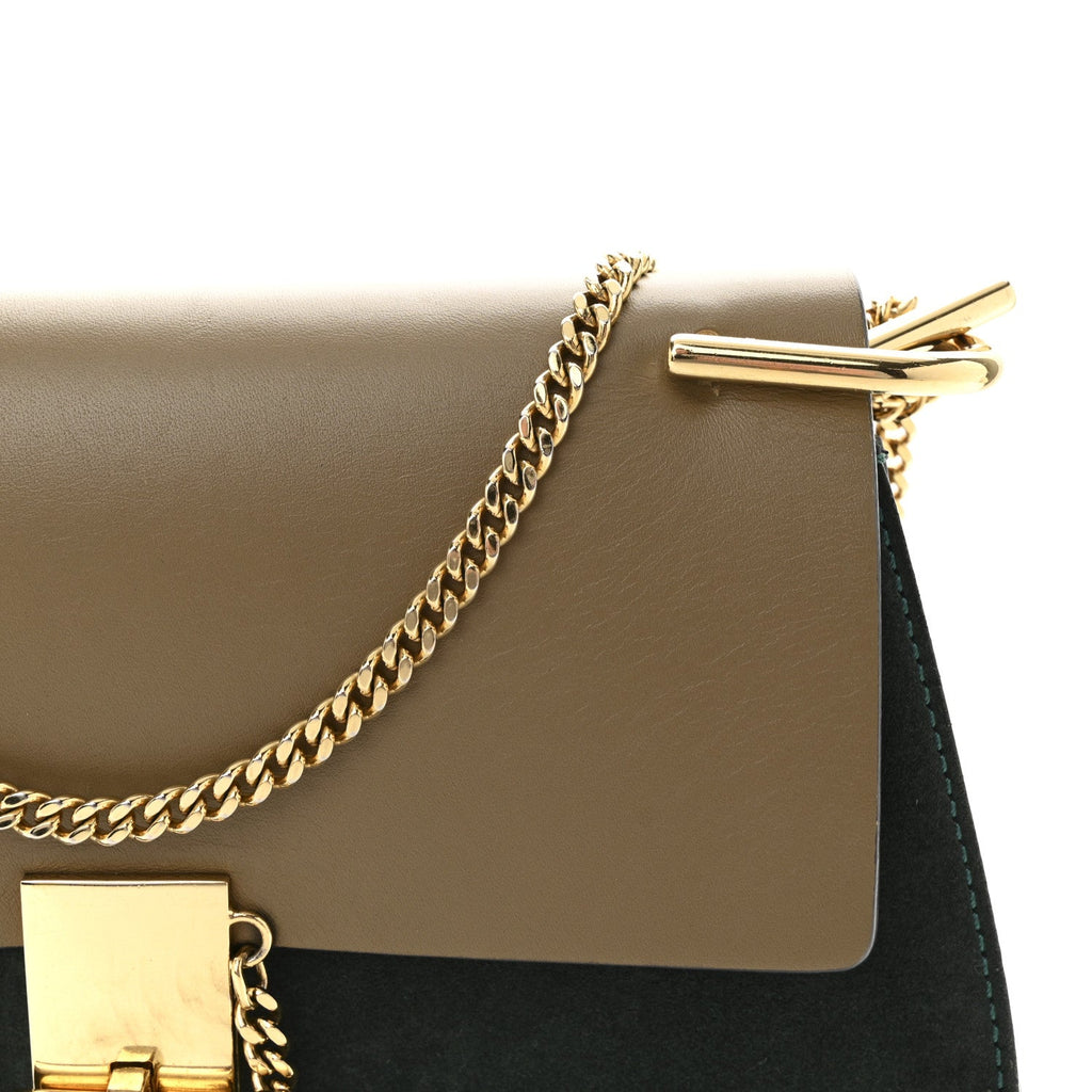Suede Smooth Calfskin Drew Shoulder Bag Intense Green Brown