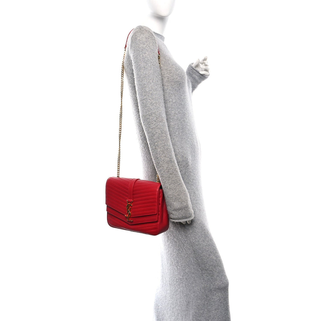 Lambskin Matelasse Chevron Monogram Medium Sulpice Bag Red