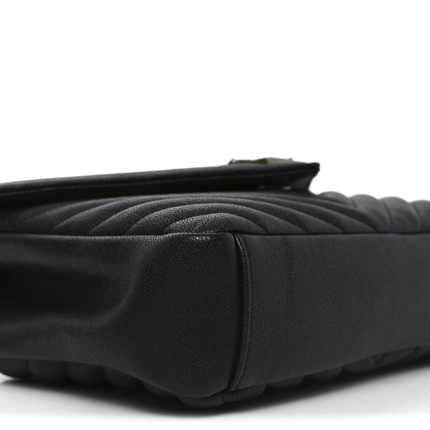 Sheepskin Matelasse Chevron Monogram Medium College Bag Black
