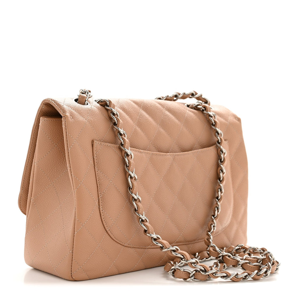 Caviar Quilted Jumbo Single Flap Dark Beige