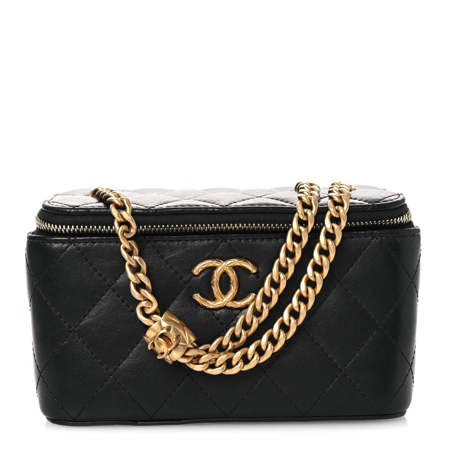 Lambskin Quilted Small Pillow Crush Vanity Case With Chain Black