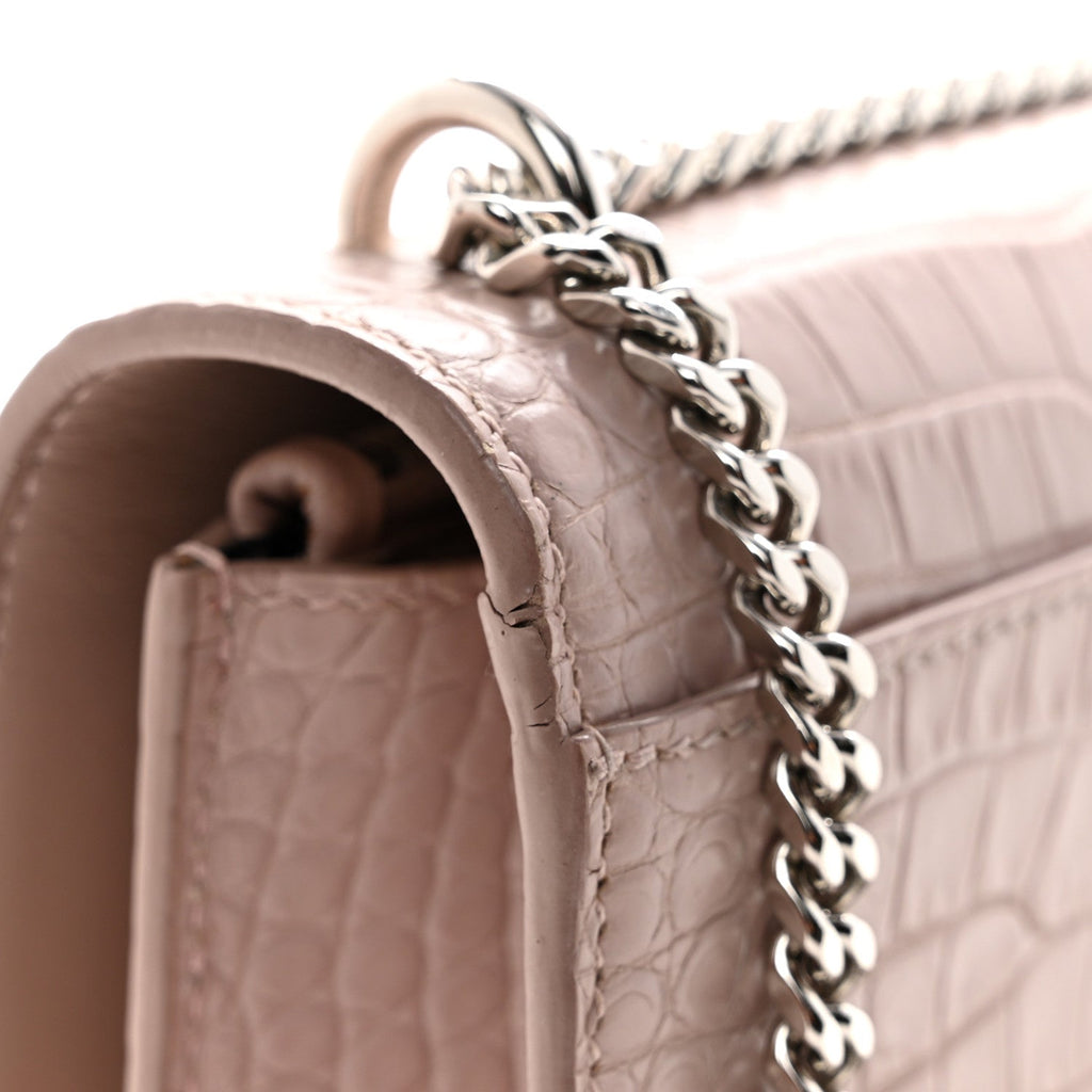 Calfskin Crocodile Embossed Monogram Sunset Chain Wallet Soft Nude