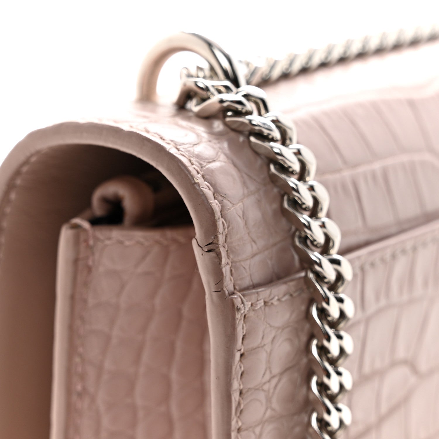 Calfskin Crocodile Embossed Monogram Sunset Chain Wallet Soft Nude