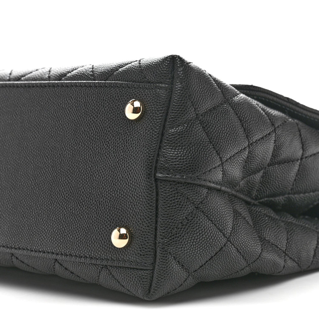 Caviar Quilted Small Coco Handle Flap Black