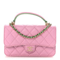 Lambskin Quilted Flap Phone Holder With Chain Lilac Light Green