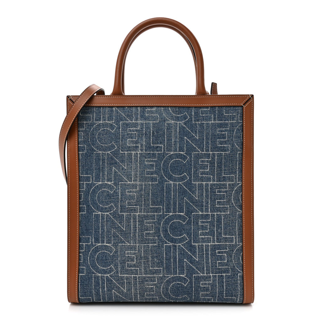 Denim All Over Print Small Vertical Cabas Navy Tan