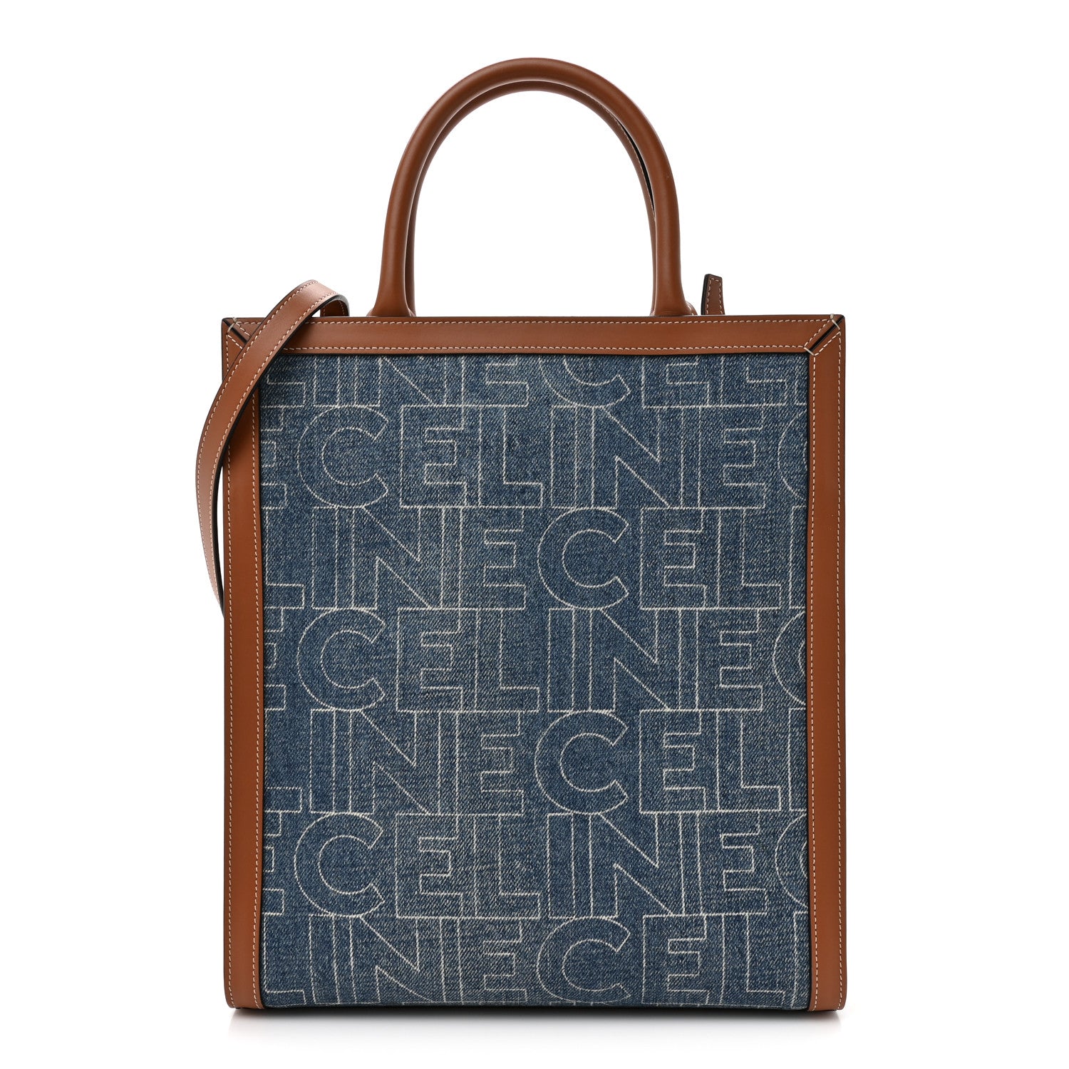 Denim All Over Print Small Vertical Cabas Navy Tan
