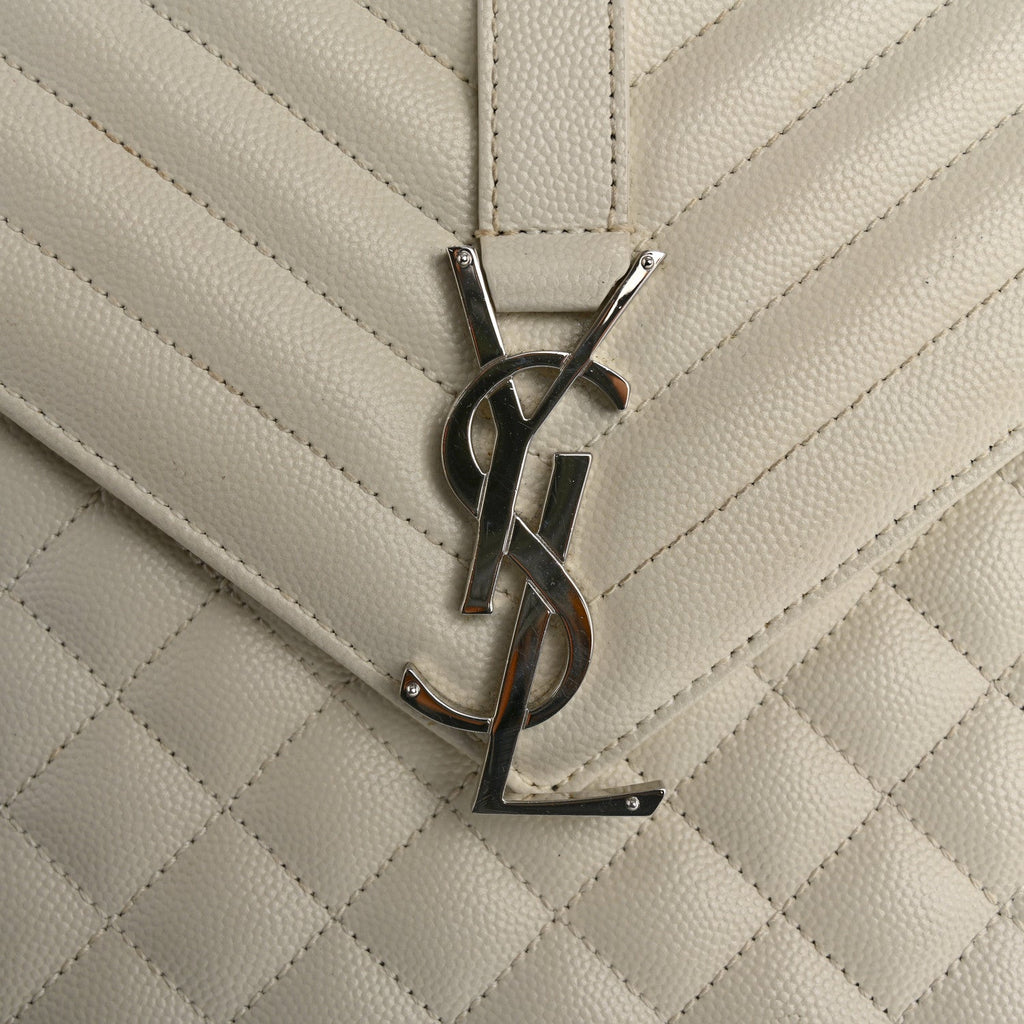 Grain De Poudre Textured Mixed Matelasse Large Triquilt Monogram Satchel Porcellana