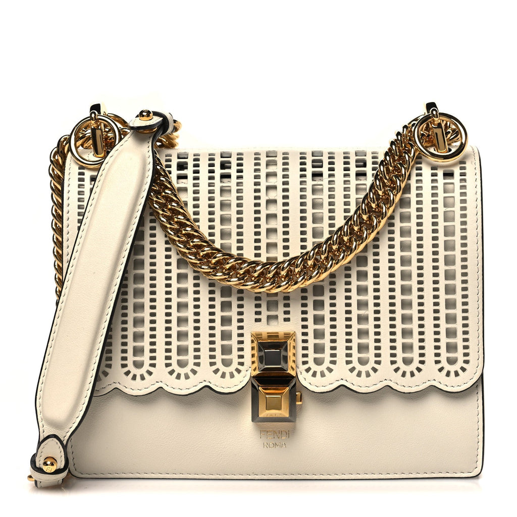 Vitello Grace Openwork Small Kan I Shoulder Bag White Ice