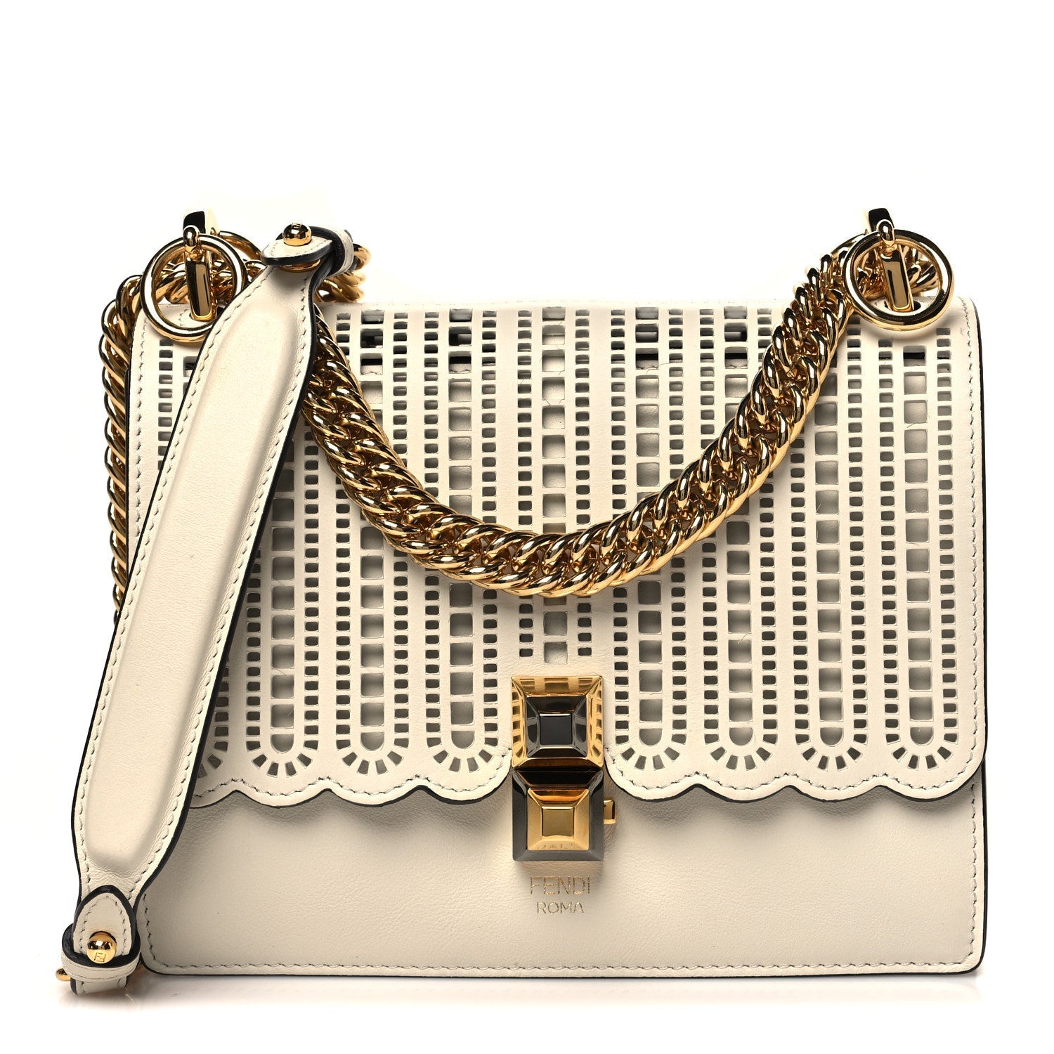 Vitello Grace Openwork Small Kan I Shoulder Bag White Ice