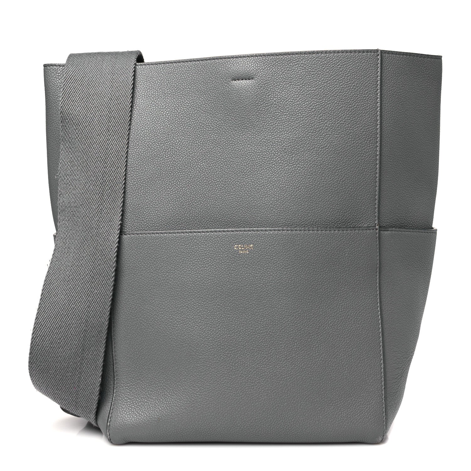 Soft Grained Calfskin Sangle Bucket Bag Grey
