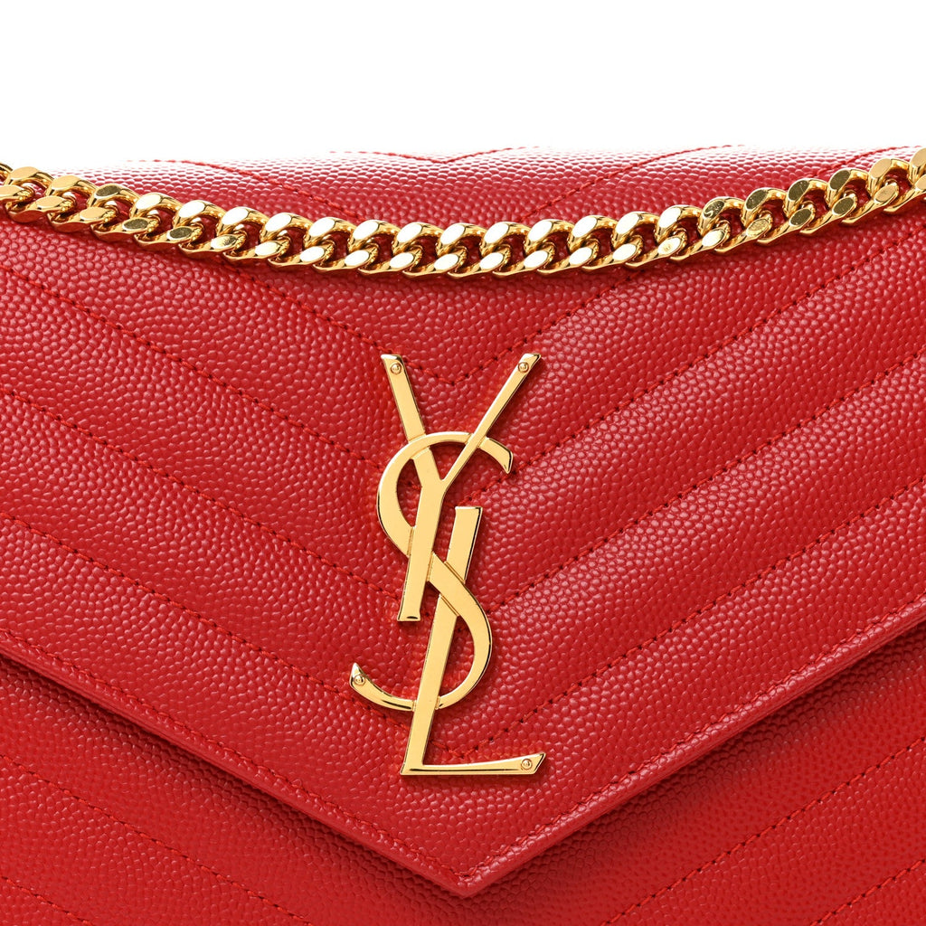 Grain De Poudre Matelasse Chevron Monogram Chain Wallet New Red