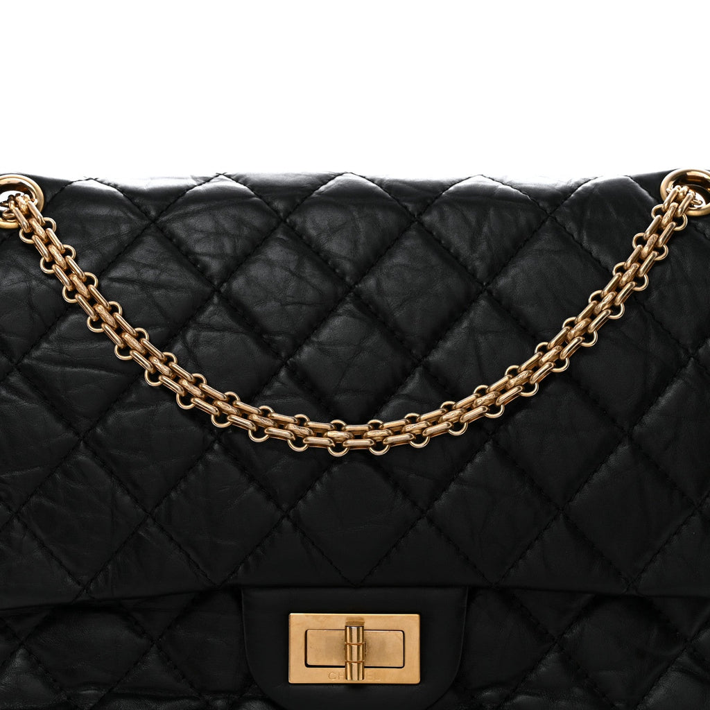 Aged Calfskin Quilted 2.55 Reissue 227 Flap Black