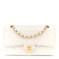 Caviar Quilted Medium Double Flap White