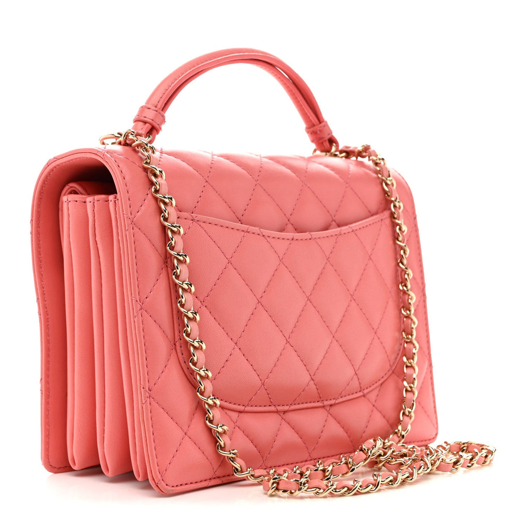 Lambskin Quilted Small Handle Tied Top Handle Flap Pink