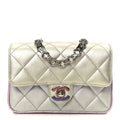 Gradient Metallic Calfskin Quilted Clutch Silver Blue Yellow Purple