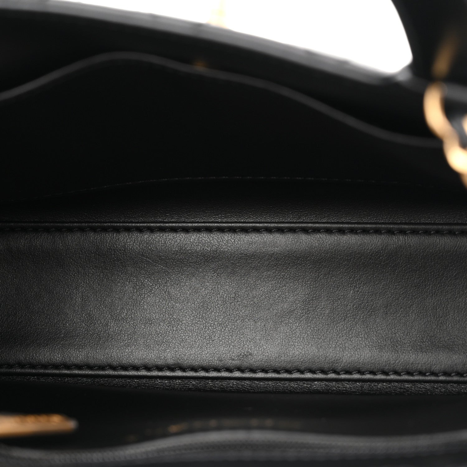Shiny Aged Calfskin Quilted Nano Kelly Shopper Black