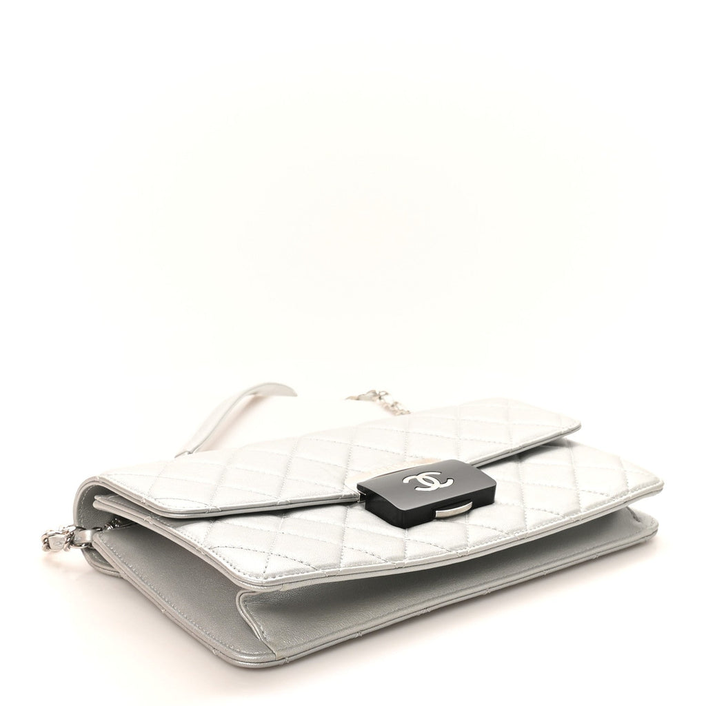 Metallic Sheepskin Quilted Small Beauty Lock Flap Silver