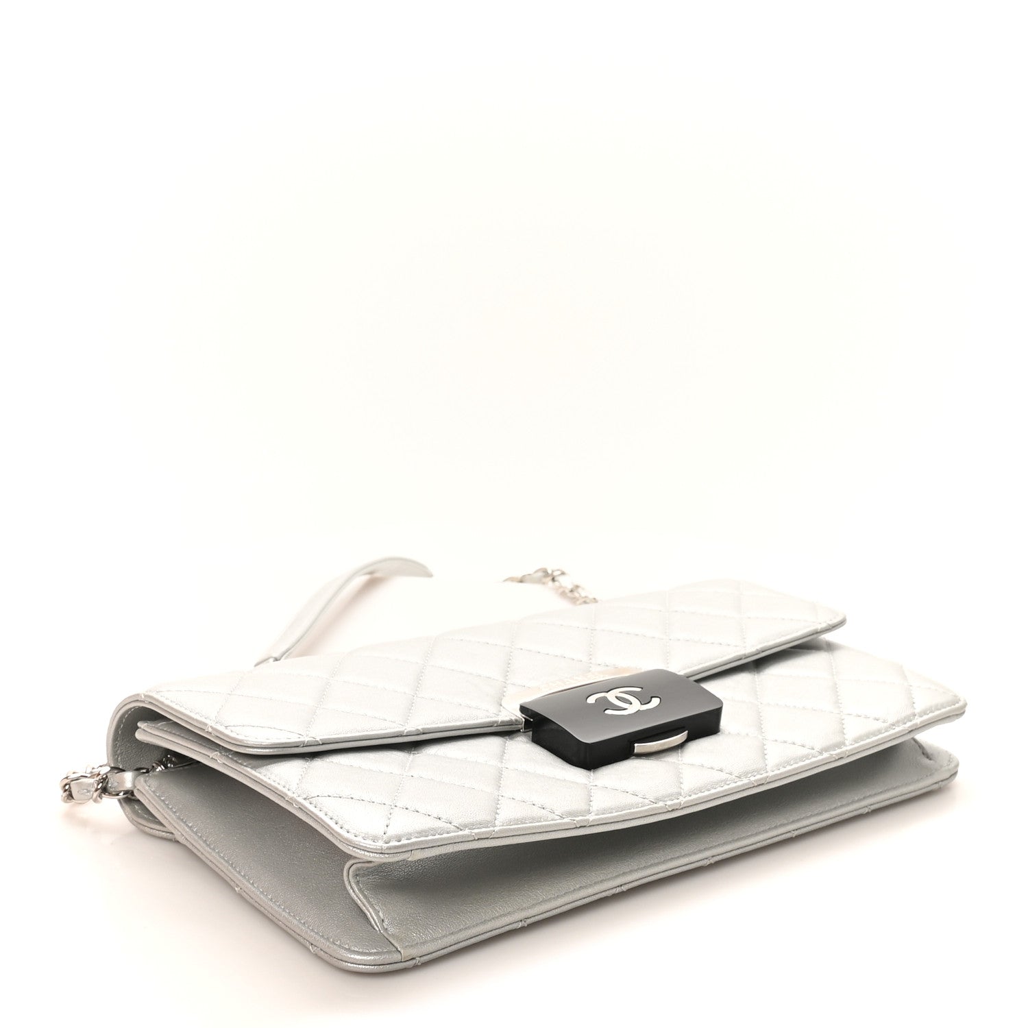 Metallic Sheepskin Quilted Small Beauty Lock Flap Silver
